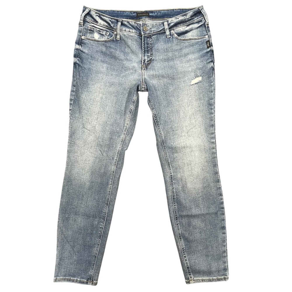 Silver Jeans Blue Elyse Skinny Distressed Denim Jeans Womens 34x29